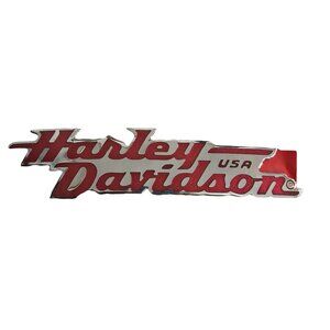 VTG Harley Davidson Tank Emblem Red Chrome Motorcycle Badge Left new old stock